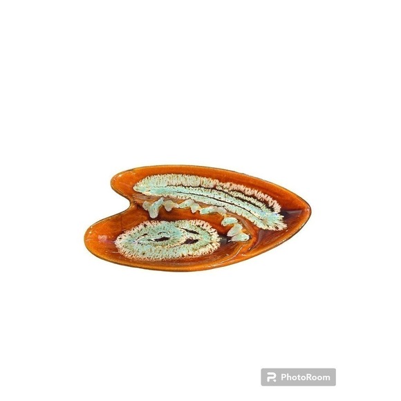 Vintage Mid Century Modern MCM Atomic Ashtray Ceramic Brown/Aqua 12" - Picture 1 of 3